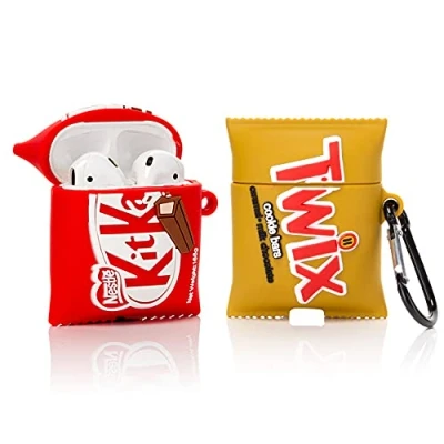 Abbildung von Derhom Silikon Niedliche Lustige Abdeckung Kompatibel mit Apple Airpods Pro[Süßigkeiten Snacks Serie][2 Pack] (Kitkat/Twix)