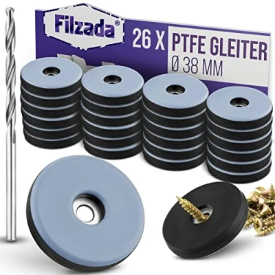 Abbildung von Filzada® 20x Teflongleiter zum Schrauben Ø 38 mm (rund) Möbelgleiter/Teppichgleiter PTFE (Teflon) inkl.