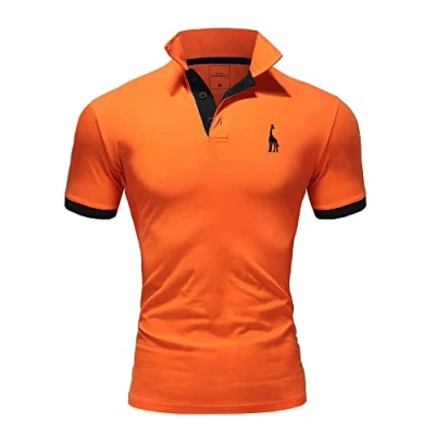 Abbildung von REPUBLIX Herren Poloshirt Basic Kontrast Stickerei Kragen Kurzarm Polohemd T Shirt R 0058 Orange/Schwarz XXL