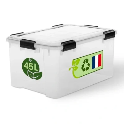 Abbildung von Iris Ohyama Luftdichte Kunststoff Aufbewahrungsboxen mit Deckel, 45L, Transparent, Hermetischer wasserdichter Verschluss, Robuste Schnappverschlüsse, Stapelbar, Staubschutz, BPA frei, WSB 45