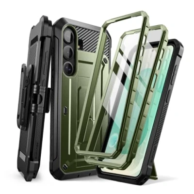 Abbildung von SUPCASE für Samsung Galaxy S25 Plus Hülle Bumper Case mit 2 Vorderseite (ohne Displayschutz + Displayschutz) Outdoor Handyhülle Gürtelclip und Ständer [UBPro] (Grün)