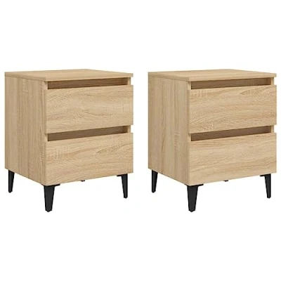 Abbildung von vidaXL 2X Nachttisch mit 2 Schubladen Metallbeinen Nachtschrank Nachtkonsole Nachtkommode Schlafzimmer Schrank Kommode Sonoma Eiche 40x35x50cm Holzwerkstoff