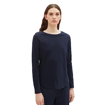 Abbildung von TOM TAILOR Denim Damen 1039796 Basic Langarmshirt, 10668 sky Captain Blue, XL