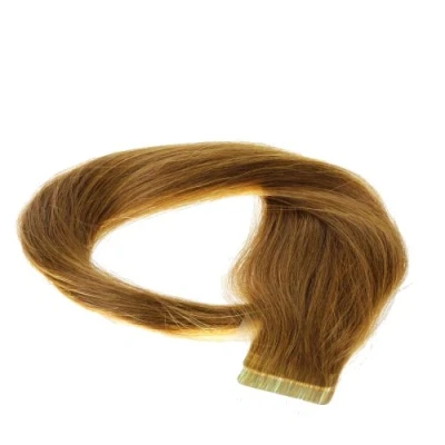 Abbildung von hair2heart 40 x Tape In Extensions aus Echthaar, 60cm, 2,5g Strähnen, glatt Farbe 8 hellbraun