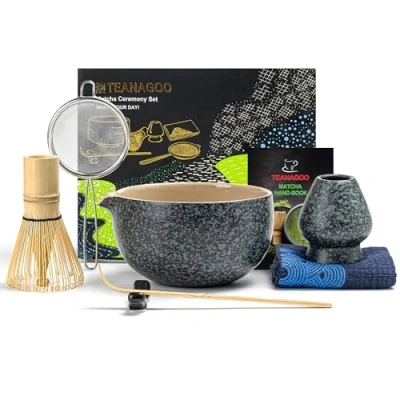 Abbildung von TEANAGOO Matcha Set Tee Schale zubehör setMatcha Schüssel mit Ausgießer Bambus Whisk 7 Stück MatchaTea Sets für Liebhaber,N17, Anthrazitgrau