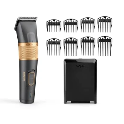 Abbildung von BaByliss Graphite Precision Haarschneider, 8 Kammführungen, 40 Schnittlängen, Kühl bleibende Graphit Klinge, Lihitum Ionen Akku, E987E