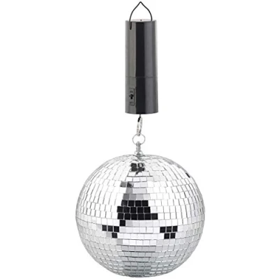 Abbildung von Lunartec Spiegelkugel: Selbstdrehende Discokugel zum Aufhängen, Ø 20 cm, Batteriebetrieb (Discokugel Batterie, Spiegelkugelmotor, Drehmotor batteriebetrieben)