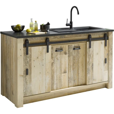 Abbildung von Home affaire Spülenschrank &quot;Sherwood&quot;, Breite 161 cm, Scheunentorbeschlag und Apothekergriffe aus Metall