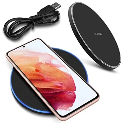 Abbildung von QI Wireless Kabellos Ladestation kompatibel mit Samsung Galaxy S24 S23 S22 S21 Plus Ultra FE 5G Ladematte Charger Induktives Universal Schnellladegerät, Farben:Schwarz