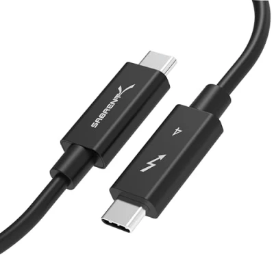 Abbildung von Sabrent Thunderbolt 4 40 Gbps Ladekabel 2M lang USB Typ C Kabel 8K 60Hz Display PD Unterstützt 100W (5A, 20V) Ladung E Mark Chip (Zertifiziert by Intel) schwarz (CB T4M2)