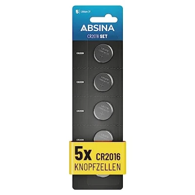 Abbildung von ABSINA CR2016 Knopfzelle 5er Pack CR 2016 3V, Batterie Knopfzelle, (1 St)