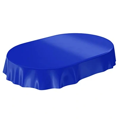 Abbildung von ANRO Wachstuchtischdecke Wachstischdecke Tischdecke abwaschbar Uni Glänzend Dunkelblau Schnittkante Oval 140 x 180cm