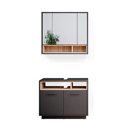 Abbildung von Vicco Badmöbel Set Beatrice, Anthrazit/Sonoma, 2 Teile, (3 er Set, St., Spiegelschrank, Unterschrank,Hochschrank)