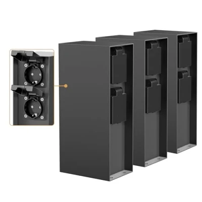 Abbildung von ledscom.de 3 Stück Garten Steckdosensäule POMI für außen, IP44, 4 Fach, Edelstahl, anthrazit, eckig, 23 cm