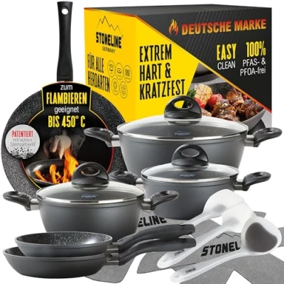 Abbildung von STONELINE Topf Set, Aluminium, (Set, 14 tlg., Bratentopf 22 cm, je 1 Kochtopf 18/20 Bratpfanne 16/20/24 cm), Keramik Antihaftbeschichtung, Induktion