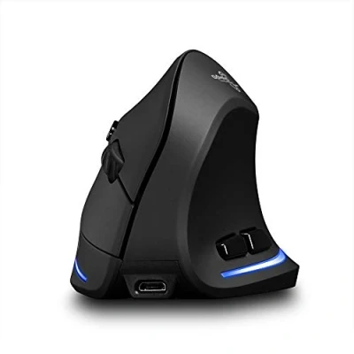 Abbildung von zelotes F35 vertikale Maus, kabellos, 2,4 GHz, ergonomisch, wiederaufladbar, Maus mit 3 einstellbaren DPI 1000/1600/2400, 6 Tasten, kompatibel PC, Desktop, Mac (Schwarz)