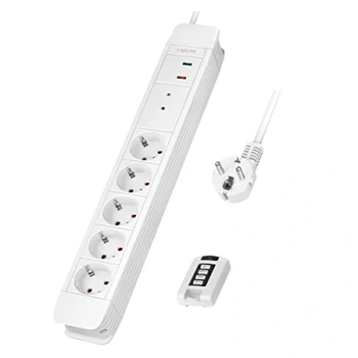 Abbildung von LogiLink LPS402 Steckdosenleiste 5 Fach + Fernbedienung für bis zu 2 Steckdosenleisten gleichzeitig, 5X CEE 7/3 (Schutzkontakt), Kabellänge: 1,5m