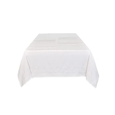 Abbildung von Sleepdown Tischdecke, Bedruckt, dekorativ, 100% Baumwolle, halb Panama, für Esstisch, strapazierfähig, schmutzabweisend, Weiß 137 cm x 178