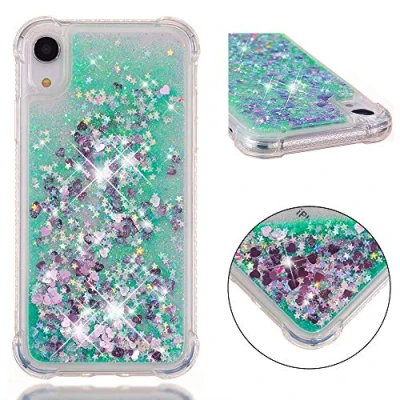 Abbildung von KBIKO zxl Kompatibel mit Glitzer Hülle für iPhone XR Handyhülle Durchsichtig TPU Silikon Cover 6.1 Zoll Erhöhte Kanten Flüssigkeit Treibsand Schutzhülle XR.Green YBL