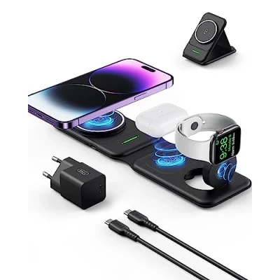 Abbildung von INIU 3 in 1 Wireless Charger Station, 15W Induktive Ladestation Kabelloses Ladegerät Handy Phone Stand