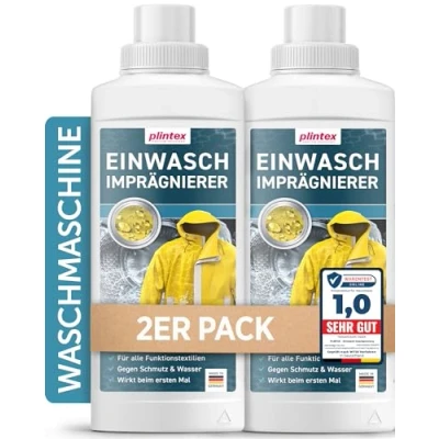 Abbildung von PLINTEX® 2x 580ml Einwaschimprägnierung für Outdoorbekleidung und Funktionskleidung ohne Baumwollanteil I Imprägnierung Waschmaschine Softshell, Gore tex, Skibekleidung, Motorradbekleidung