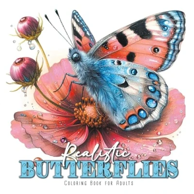 Abbildung von Realistische Schmetterlinge Malbuch für Erwachsene: Schmetterling Erwachsene Blumen Graustufen ... for AdultsButterflies Coloring Book Flowers