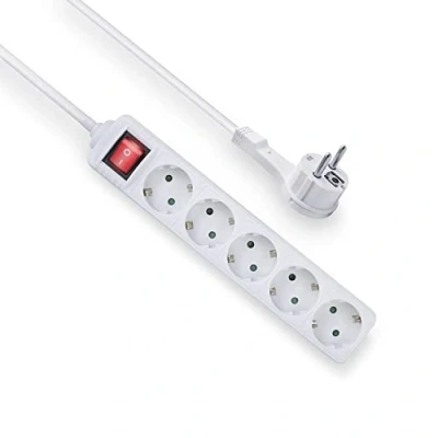 Abbildung von ACT Steckdosenleiste Flachstecker 5 Fach, Power Strip 1.5m, Mehrfachsteckdose mit Kindersicherung, Steckerleiste Schalter, Steckdosen im 45 Grad Winkel AC2455