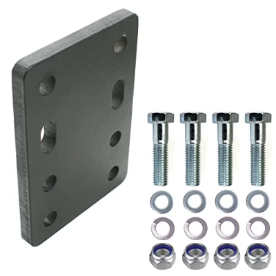 Abbildung von Universelle Adapterplatte zur Höhenverstellung 4x90 der Anhängerkupplung für 2 Loch 90mm AHK Bock Flanschkugeln. (4x45 mm mit 4xM16 Schraubenset, Bock)