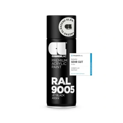 Abbildung von COSMOS LAC Sprühlack schwarz Spraydosen 400ml Sprühfarbe DIY Lack Acryllack Spray Farbspray Sprühdose Lackspray Farbe für Kunststoff, Metall, UVM. (RAL 9005 glänzend)