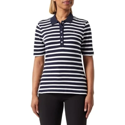 Abbildung von Tommy Hilfiger Damen 1985 REG Pique Stripe Polo SS WW0WW39531 Kurzarm Poloshirts, Blau (Breton Desert Sky/Ecru), XXS