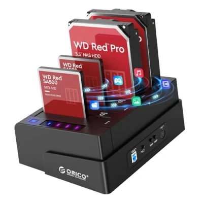 Abbildung von ORICO USB 3.0 zu SATA Offline Klon Festplatten Dockingstation, 4 Steckplatz Festplattengehäuse für 2,5 und 3,5 Zoll HDD/SSD bis 4X 16TB mit 12V 6.5A Netzteil (6648US3 C)