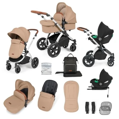 Abbildung von Ickle Bubba Stomp Luxe All in One Reisesystem mit Isofix Basis (Cirrus) (Silber/Wüste/Hellbraun)
