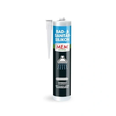 Abbildung von MEM Bad &amp; Sanitär Silikon, Dauerhaft elastischer Silikon Dichtstoff mit Schutz gegen Schimmelbefall, Im Innen und Außenbereich, Gebrauchsfertig, Lösemittelfrei, 300 ml Kartusche, Transparent
