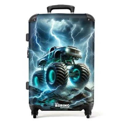 Abbildung von NoBoringSuitcases.com Kinderkoffer, Kinderkoffer Jungen, Koffer Groß, Kinder, TSA Schloss, Blau, Kindertrolley M, Mittelgroß (Monstertruck Dunkelblau, 67 cm 72 L)