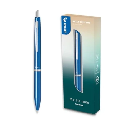 Abbildung von PILOT Acro 1000 Premium Kugelschreiber in Sky Blue Geschenkbox Ultra weiche Tinte für unvergleichliches Schreiben Nachfüllbarer Druckkugelschreiber Schreibfarbe Schwarz Mittlere Spitze