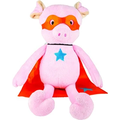 Abbildung von Suki Gifts 14436 Superheld Power Pig Schwein Kuscheltier, mehrfarbig