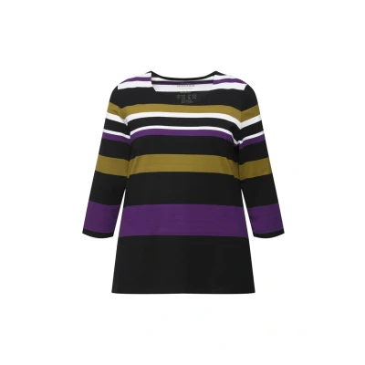Abbildung von Ulla Popken Striped 3/4 Sleeve TEE Langarmshirt, Damen, Größe: 42/44, Blackberry