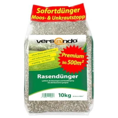 Abbildung von versando 10kg Rasendünger Frühjahr bis 500m²: verdrängt Moos und Unkraut für gesunden sattgrünen Rasen Frühjahrsdünger mit Langzeitwirkung Premium Qualität