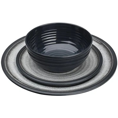 Abbildung von Flamefield GG0112 Melamin Geschirr Set, Grau Granit, 12 teilig