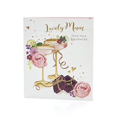 Abbildung von UK Greetings Muttertagskarte von Tochter mit Umschlag glitzerndes Cocktail Design