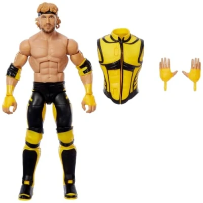 Abbildung von Mattel WWE Top Picks Elite Actionfigur und Zubehörset, ca. 15 cm große Logan Paul Sammelfigur mit austauschbaren Händen, Ringausrüstung 25 Bewegungspunkten, JCJ37