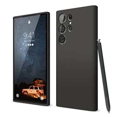 Abbildung von elago Flüssiges Silikon Hülle Kompatibel mit Samsung Galaxy S23 Ultra Case Cover, Premium Silikon, Ganzkörperschutz 4 Schichten Stoßfeste Handyhülle, Kratzfestes weiches Mikrofaserfutter (Schwarz)