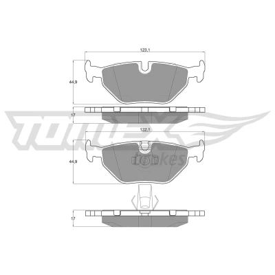 Abbildung von TOMEX brakes TX 13 21 Bremsbelagsatz Hinterachse für Verschleißwarnanzeiger vorbereitet BMW: 5 Limousine, Touring