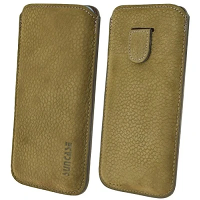 Abbildung von Suncase Original Leder Etui für iPhone XS Max (6.5&quot;) Tasche *Ultra Slim* Handytasche Ledertasche Schutzhülle Case Hülle (mit Rückzuglasche) in olivgrün Veloursleder
