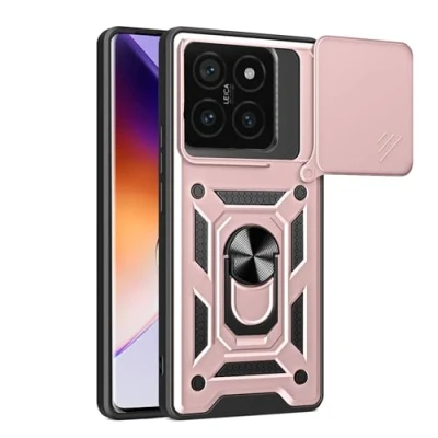 Abbildung von BOKYAS Armor Hülle für Xiaomi 14T Pro Mit Slide Kameraschutz Cover und Ring Ständer [Handyhülle Kompatibel Auto Magnet] Militärischer Stoßfeste Case, Roségold