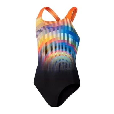 Abbildung von Speedo Girls Digital Placement Powerback Badeanzug für Kinder, Größe: 164, Black/siren red/lemon drizzle