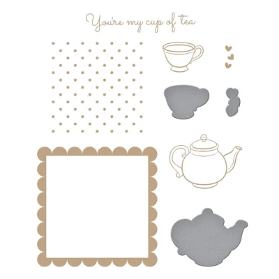 Abbildung von Spellbinders Cup of Kindness Glimmer Teller &amp; Stanzformen Set aus der Sweet Cardlets II Kollektion von Becca Feeken Heißfolienplatte, Metall