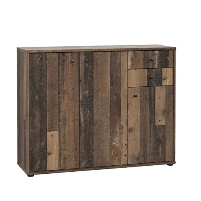 Abbildung von FORTE TEMPRA 2 Kommode mit 3 Türen und Schubladen, Holzwerkstoff, Old Wood Vintage Dekor, (B x H T) 108,8 85,5 34,8 cm