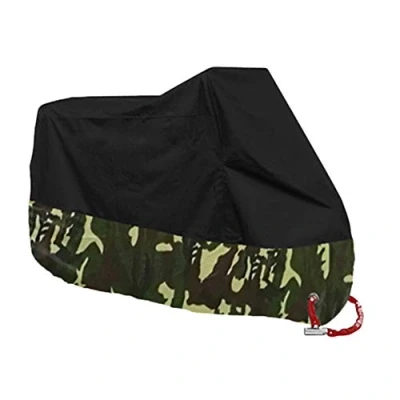 Abbildung von Motorradabdeckung Wasserdicht Motorrad Abdeckplane Outdoor Winterfest Motorradgarage Mit Schlosslöcher Camouflage 2XL 245 * 105 125CM