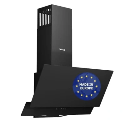 Abbildung von Wiggo A642 Dunstabzugshaube 60cm kopffrei I Abluft Umluft Dunstabzug 626m3/h Touch Display 4 Stufen Energieeffizienzklasse A Schräghaube inkl. 2x Kohlefilter Abzugshaube Glasfront schwarz